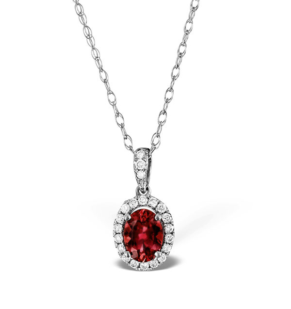 Ruby 7 x 5mm And Diamond 18K White Gold Pendant