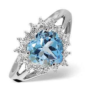 9K White Gold Diamond and Blue Topaz Ring 0.01ct