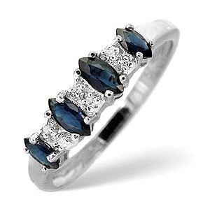 9K White Gold Diamond and Sapphire Ring 0.02ct