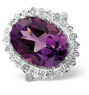 9K White Gold Diamond and Amethyst Ring 0.04ct