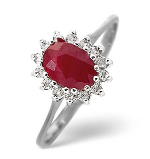 9K White Gold Diamond and Ruby Ring 0.14ct