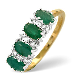 18K Gold Diamond and Emerald Ring 0.14ct