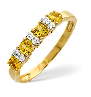 9K Gold Diamond and Yellow Sapphire Ring