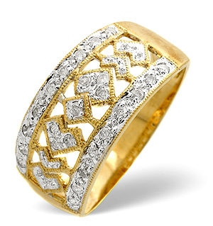 Wide Ring 0.25CT Diamond 9K Yellow Gold