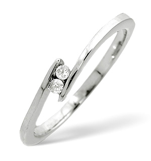 2 Stones Ring 0.05CT Diamond 9K White Gold