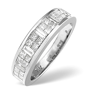18K White Gold Princess and Baguette Diamond Eternity Ring