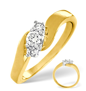 H/Si 3 Stones Ring 0.25CT Diamond 18K Yellow Gold