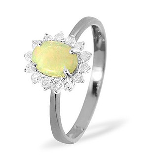 9K White Gold Diamond and Opal Ring 0.21ct