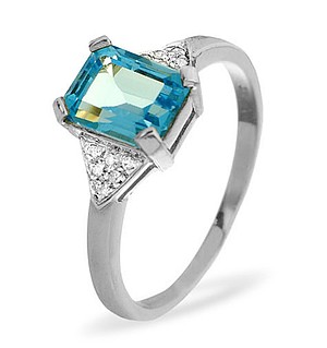 9K White Gold Diamond and Blue Topaz Ring 0.01ct