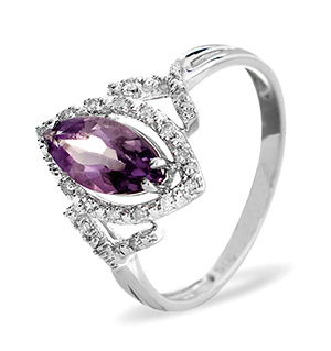 9K White Gold DIAMOND AMETHYST RING 0.14CT