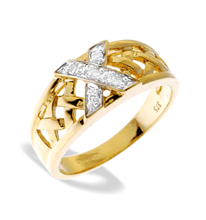 9K Gold Diamond Detail Weave Ring (0.06ct)