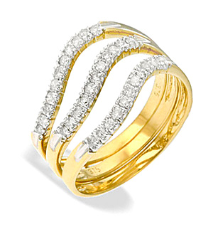 9K Gold Three Row Claw Set Diamond Ring