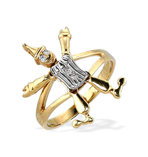 9K Gold Diamond Clown Ring with Moving Arms and Legs
