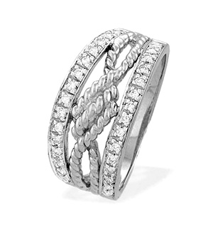 9K White Gold Diamond Rope Detail Ring