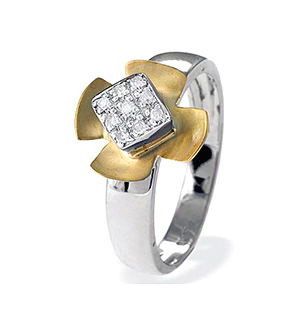9K Two Tone Diamond Flower Detail Ring (0.06ct)