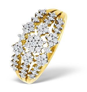 9K Gold Diamond Flower Design Ring - E4507