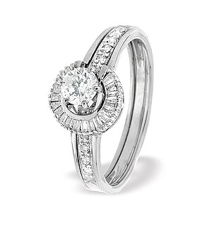 9K White Gold Round Style Baguette Ring Mount with Shoulder Detail