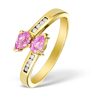 9k Gold Diamond and Pink Sapphire Crossover Ring - E4902
