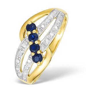 9K Gold Diamond and Sapphire Design Ring - E4070