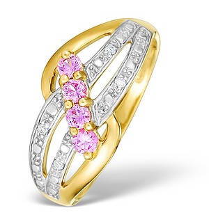 9K Gold Diamond and Pink Sapphire Design Ring - E4071