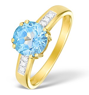 9K Gold Diamond and Blue Topaz Solitaire Ring - E4086