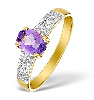 9K Gold Diamond and Amethyst Solitaire Ring - E4098