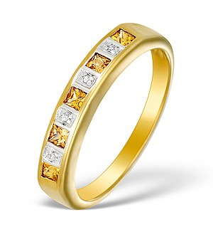 9K Gold Diamond and Yellow Sapphire Half Band Ring - E5309