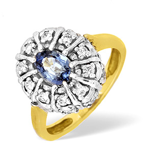 9KY Diamond and Kanchan Sapphire Cluster Ring 0.50ct