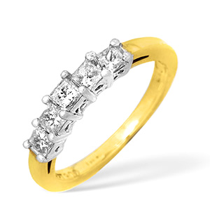 18KY Five Stone Princess Cut Diamond Ring 0.50ct