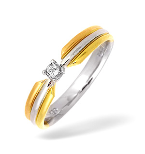 18K Three Tone Diamond Solitaire Ring 0.10CT