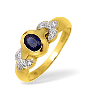 18KY Rubover Sapphire Ring with Diamond Shoulder Detail 0.10CT