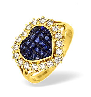 18KY Diamond and Sapphire Heart Cluster Ring 0.50CT