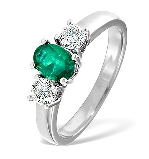 18K White Gold 0.50CT H/SI Diamond and 0.70CT Emerald Ring