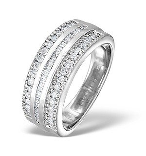 18K White Gold Diamond Big Fancy Half Band Ring 0.75ct