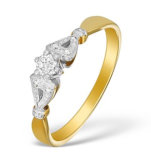 9K Gold Diamond Solitaire Ring with Shoulder Detail - A3881