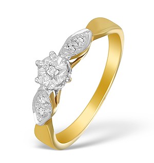 9K Gold Diamond Solitaire Ring with Shoulder Detail - A3898