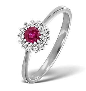 9K White Gold DIAMOND AND RUBY RING 0.07CT