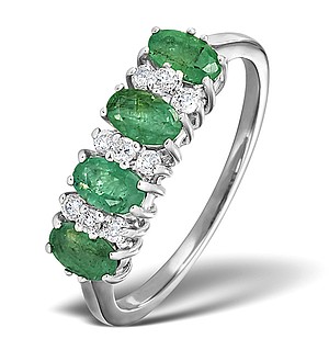 9K White Gold DIAMOND AND EMERALD RING 0.14CT