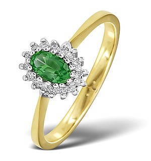 18K Gold Diamond and Emerald Ring 0.05ct