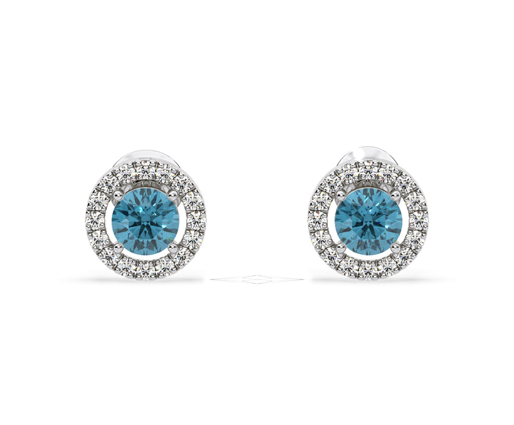 Ella Blue Lab Diamond 1.34ct Halo Earrings in 18K White Gold - Elara Collection