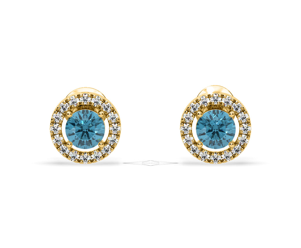 Ella Blue Lab Diamond 1.34ct Halo Earrings in 18K Yellow Gold - Elara Collection