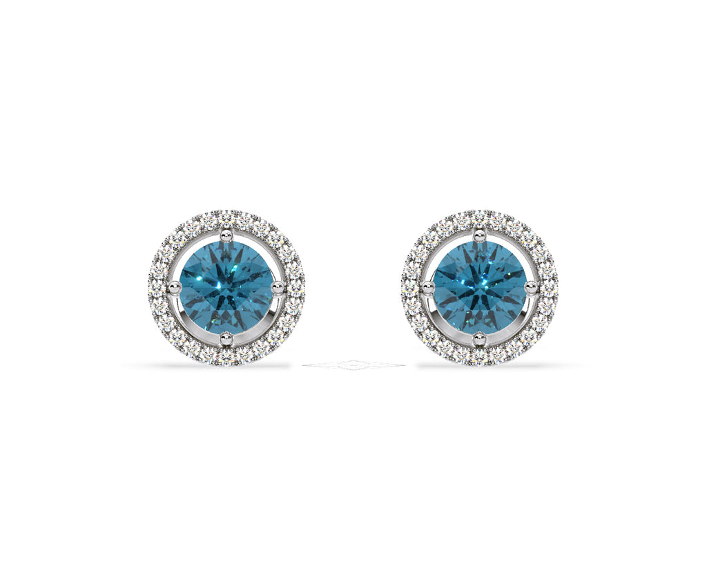 Ella Blue Lab Diamond 2.45ct Halo Earrings in 18K White Gold - Elara Collection