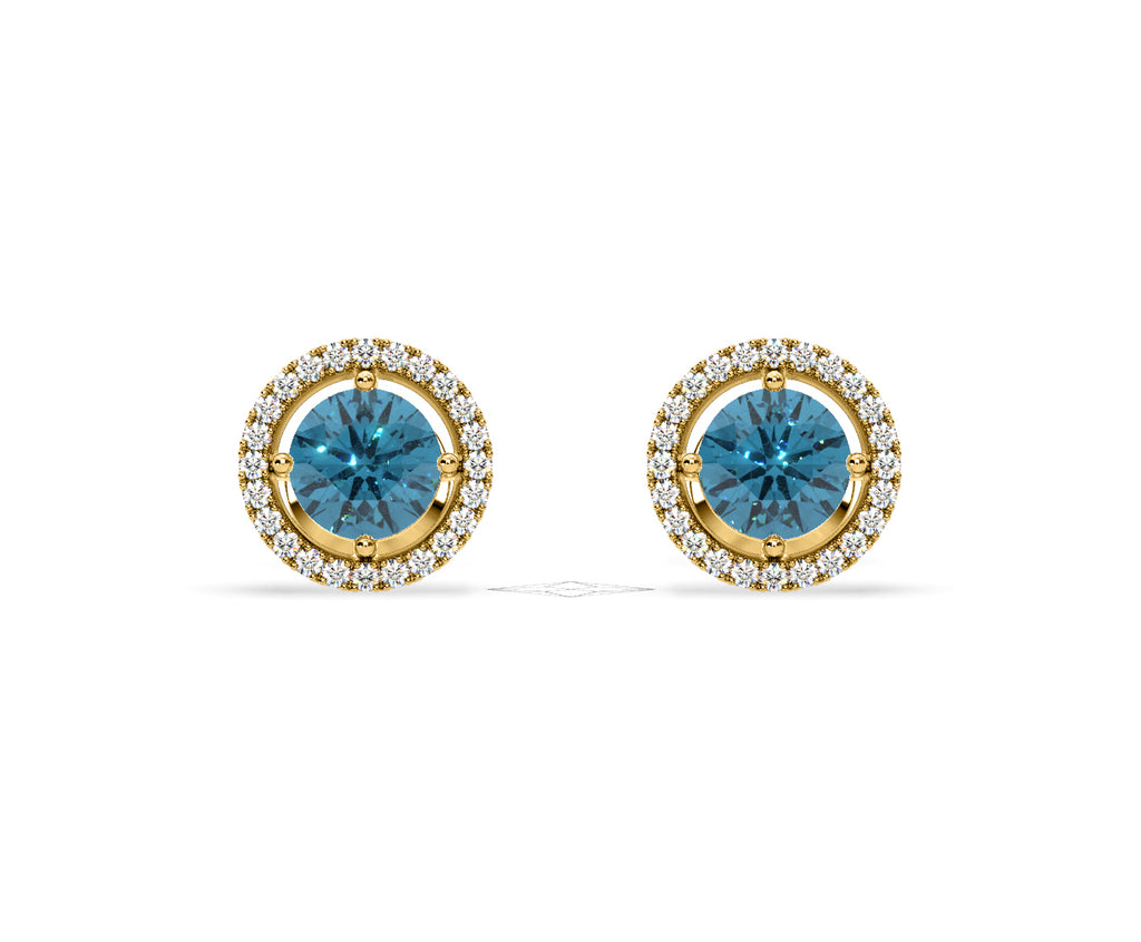 Ella Blue Lab Diamond 2.45ct Halo Earrings in 18K Yellow Gold - Elara Collection