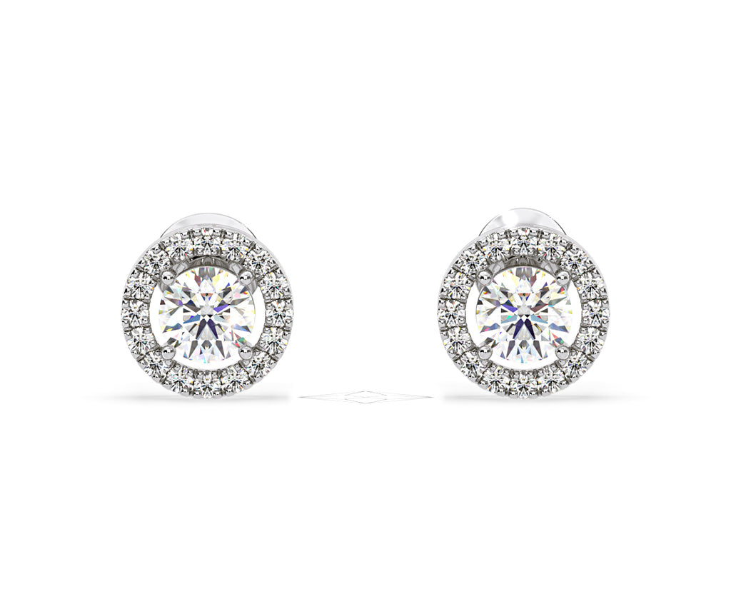 Ella Lab Diamond Halo Earrings 1.34ct in 18K White Gold F/VS1