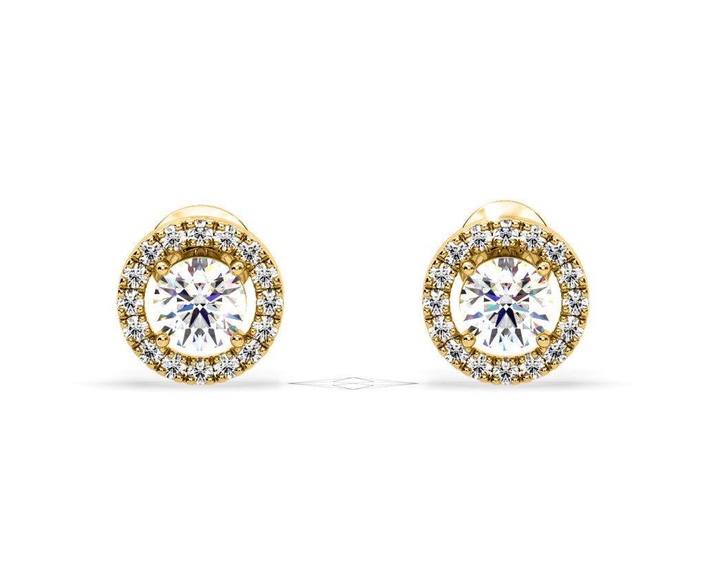 Ella Lab Diamond Halo Earrings 1.34ct in 18K Yellow Gold F/VS1