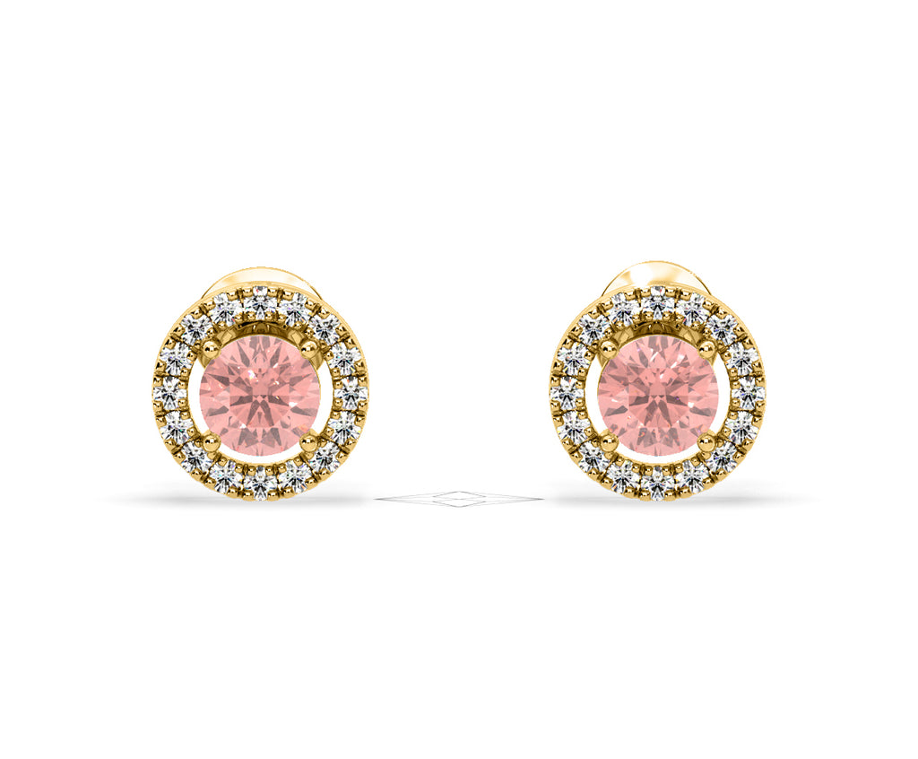 Ella Pink Lab Diamond 1.34ct Halo Earrings in 18K Yellow Gold - Elara Collection