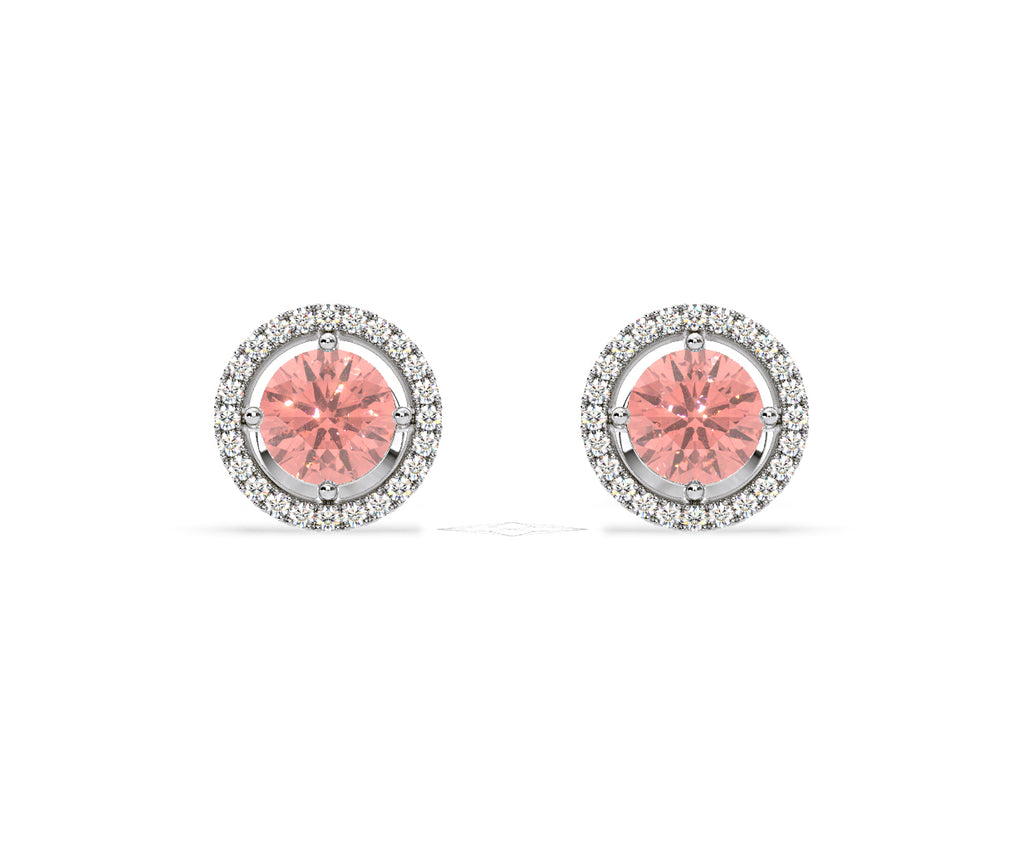 Ella Pink Lab Diamond 2.45ct Halo Earrings in 18K White Gold - Elara Collection