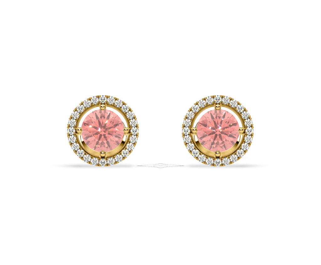 Ella Pink Lab Diamond 2.45ct Halo Earrings in 18K Yellow Gold - Elara Collection