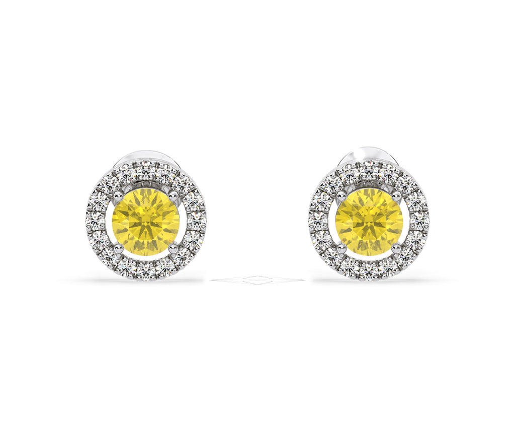 Ella Yellow Lab Diamond 1.34ct Halo Earrings in 18K White Gold - Elara Collection