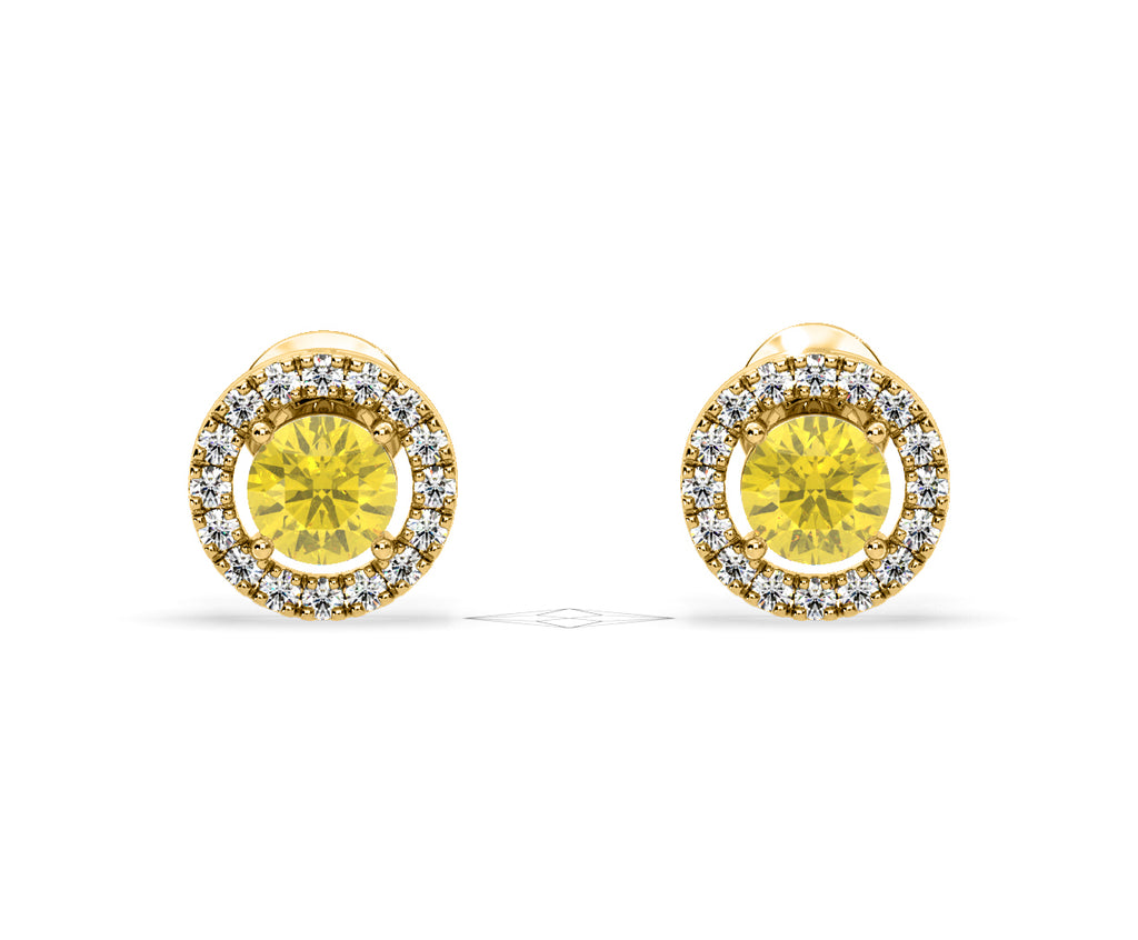 Ella Yellow Lab Diamond 1.34ct Halo Earrings in 18K White Gold - Elara Collection